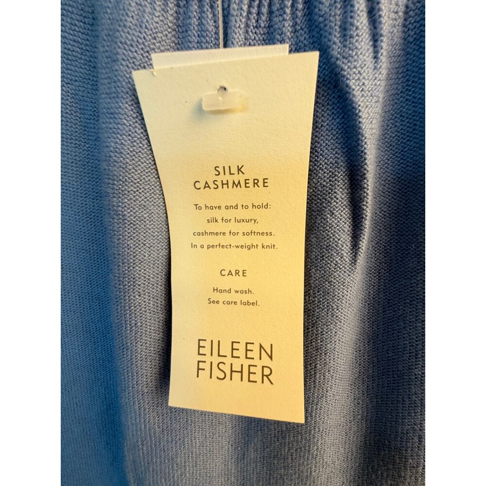 Eileen Fisher Silk Cashmere Sweater L Blue Scoop Neck Knit‎ Quiet Luxury NWT - Picture 3 of 6